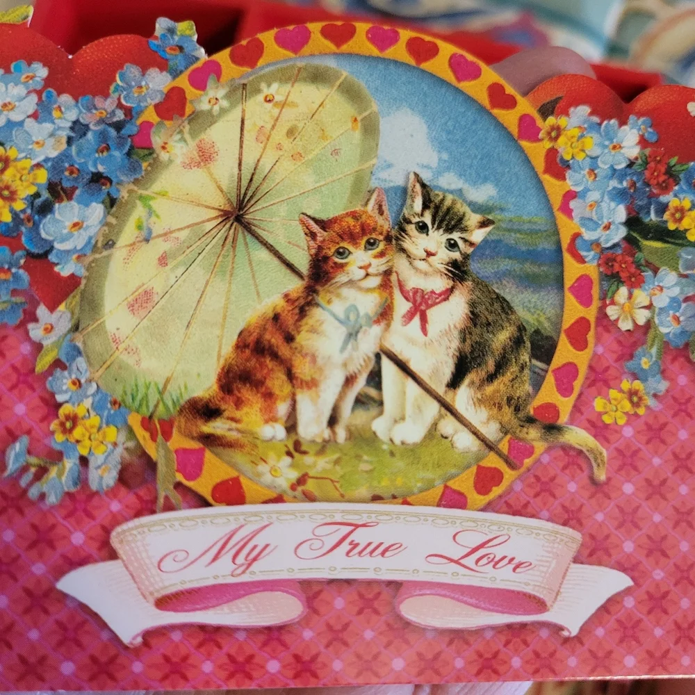 Punch Studio Victorian Look Valentine Cards 4 New Cats Hearts Scrapbook Journal